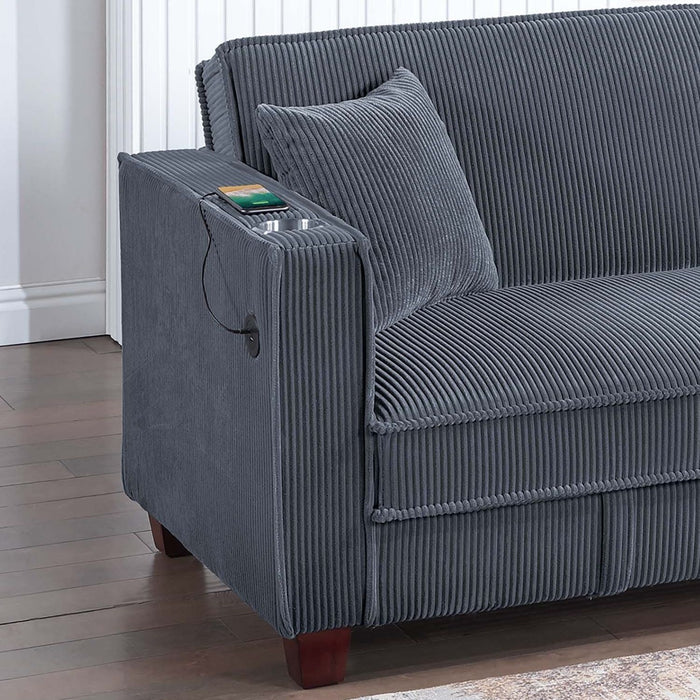 Modern Convertible Sofa With Hidden Storage USB Port, Cup Holder