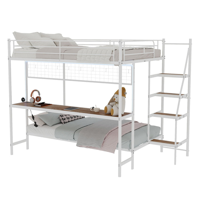 Bunk Bed With Built In Desk And LED Lighting