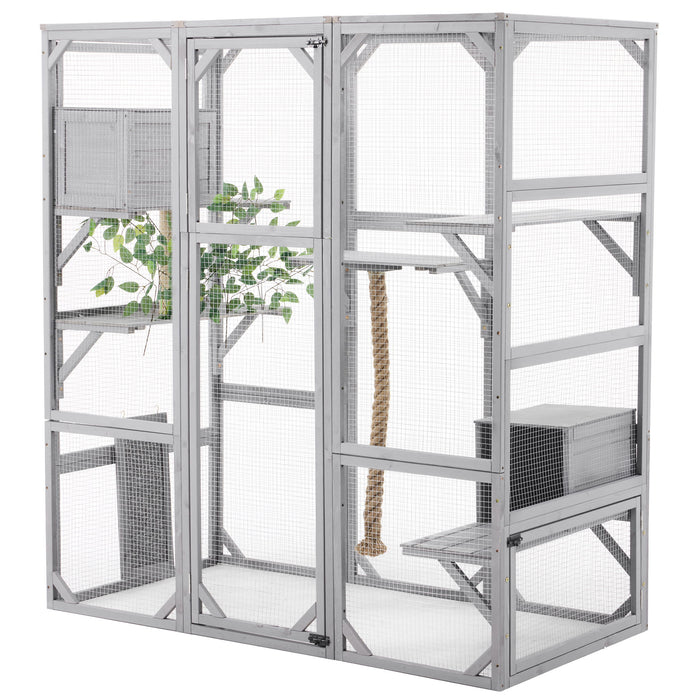 Outdoor Cat House, Diy Cat Enclosure Catio With Double Enter Doors