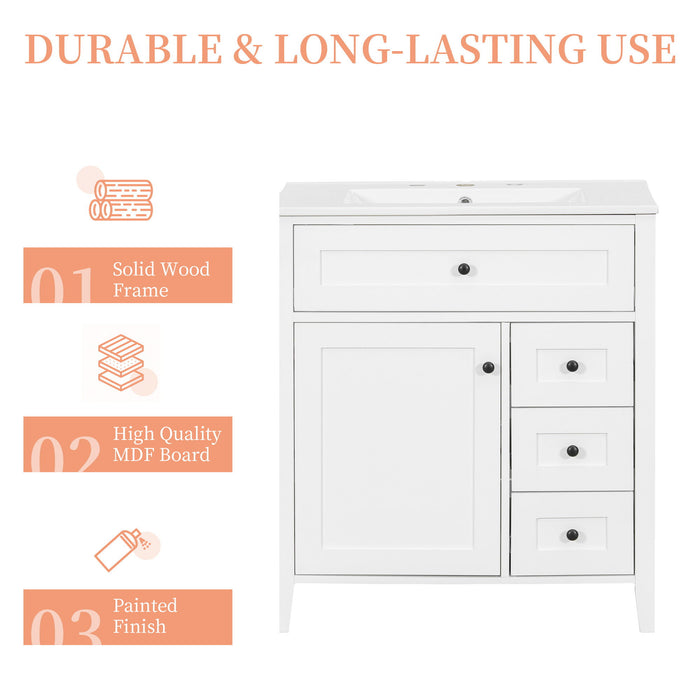 Bathroom Vanity With Sink, 3 Drawers And Adjustable Shelf