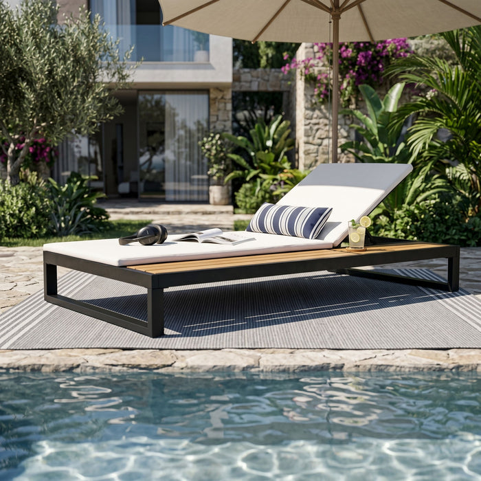 Chaise Lounge Set, 5 Position Adjustable, Flat Side Surface Storage