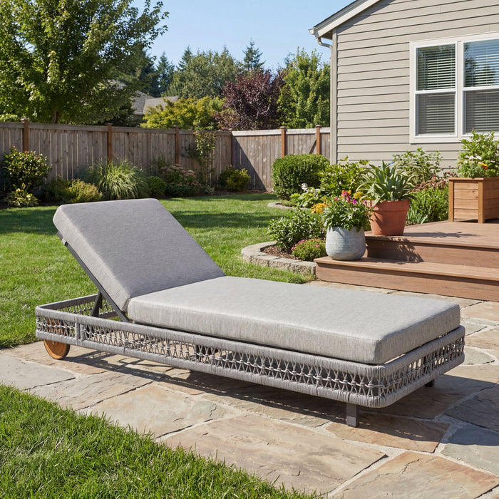 Outdoor Chaise Lounge With Wheels, 5 Position Adjustable Backrest