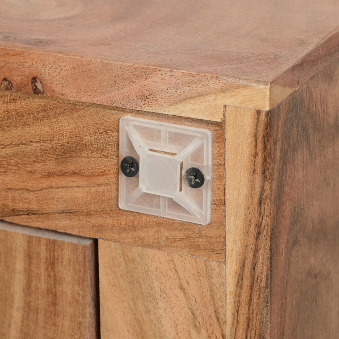 Boho Handcrafted 3 Door Sideboard, Carved Texture & Artisanal Charm - Natural