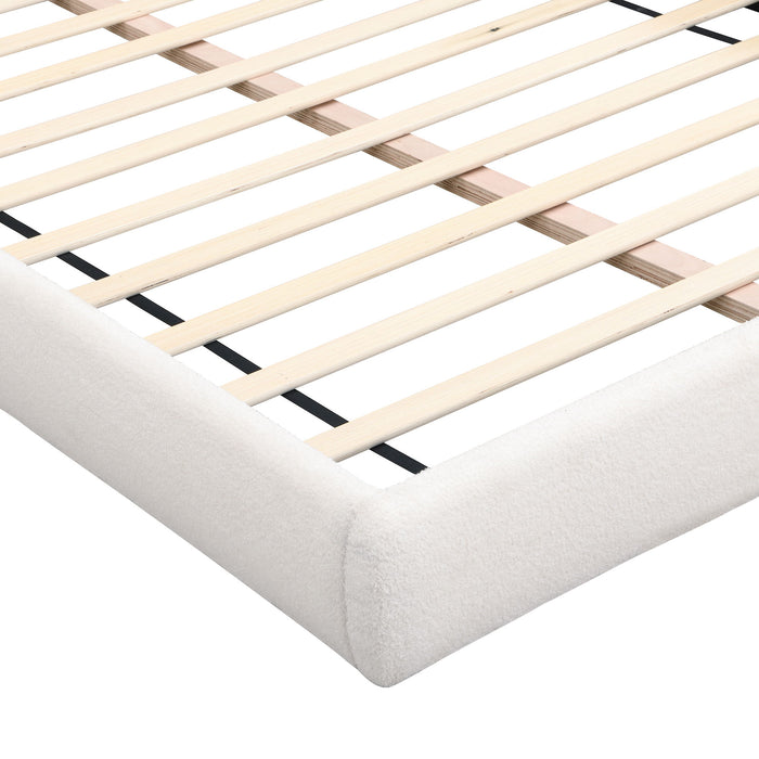 Queen Arched Bed With Small Table, Floor Standing Design - Beige