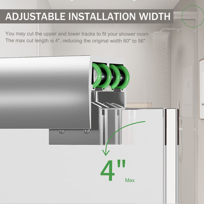 Double Sliding Shower Door, Semi-Frameless Bypass Bathroom Sliding Door With 1/4" (6 Mm) Tempered Glass For Walk-In Shower