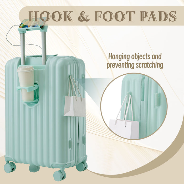 20" / 24" / 28" 3 Pieces / Set Spinner Wheel Luggage, Carry On Suitcase, With Cup Holder & USB Port & Phone Holder