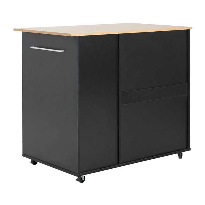 Mobile Kitchen Cart With Storage With 2 Doors, 3 Drawers & Adjustable Shelf - Black / Natural