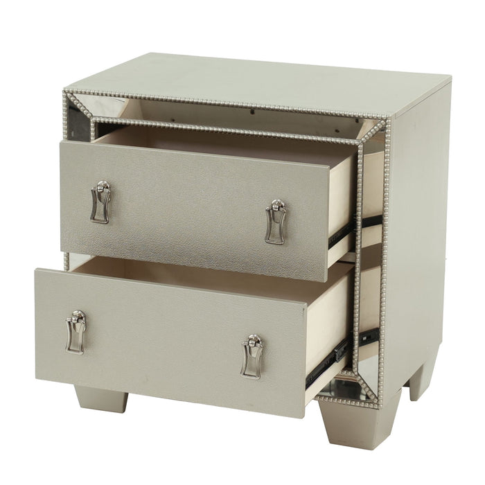 Nightstand With 2 Drawers And Mirror Accent - Silver