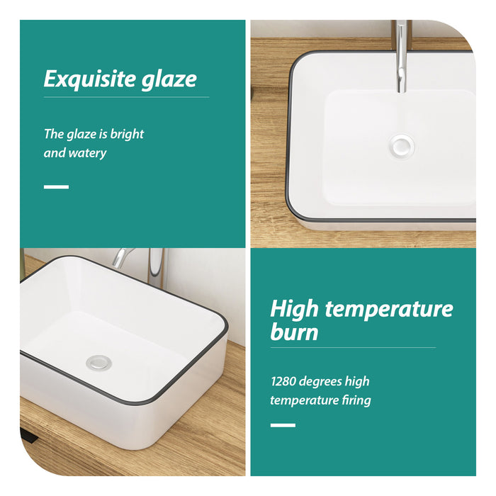 Modern European Style Ceramic Rectangular Vessel Bathroom Sink