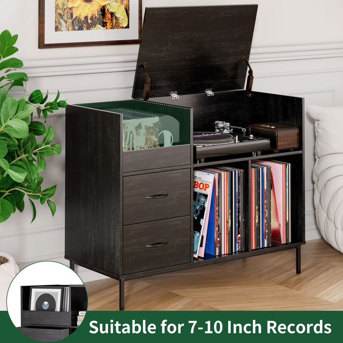 Grain Record Player Stand, Media Console With Speaker Shelf & 2 Drawers