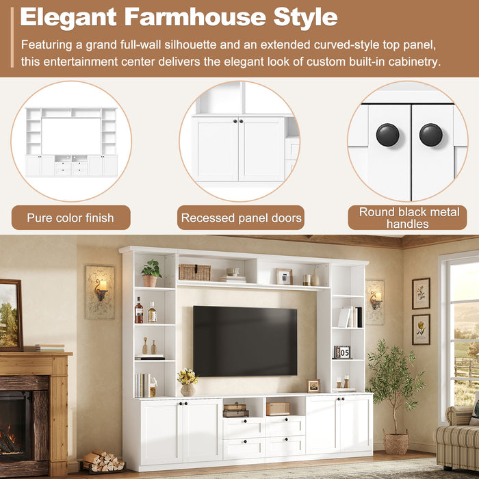 Farmhouse Elegant Entertainment Center Wall Unit With 4 Drawers