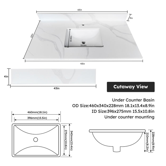Bathroom Vanity Top With Undermount Single Bowl Sink