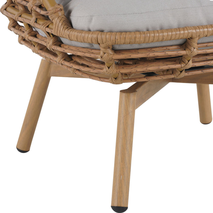 Ellis - Outdoor Wicker High Back Lounge Chair, Teak Finished Leg - Light Brown / Beige