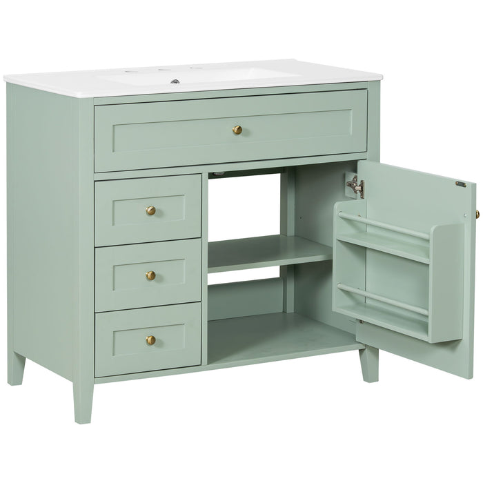 Bathroom Vanity With Sink, 3 Drawers & Cabinet With Adjustable Shelves