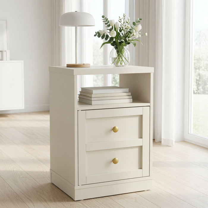 Nightstand With Door & Shelf, 2 Drawer Side Table