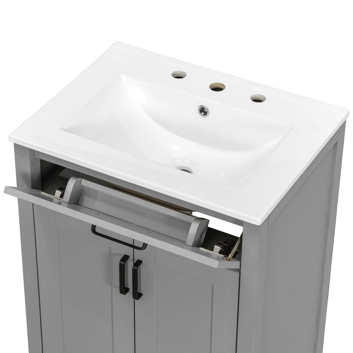 Bathroom Vanity With Ceramic Sink, Soft Close Doors, Flip Drawer, Double Layer Door Shelves