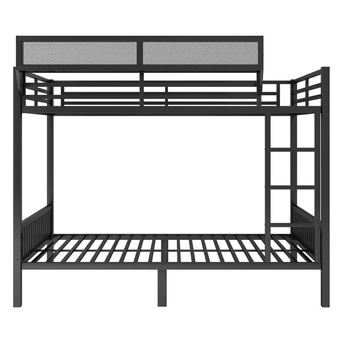 Queen Over Queen Bunk Bed With Ladder And Storage Shelf - Black