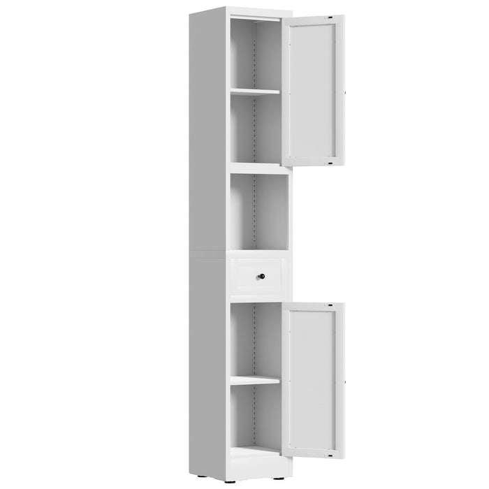 Tall Narrow Bathroom Cabinet With 5-Tier Storage, Adjustable Shelves, Freestanding - White