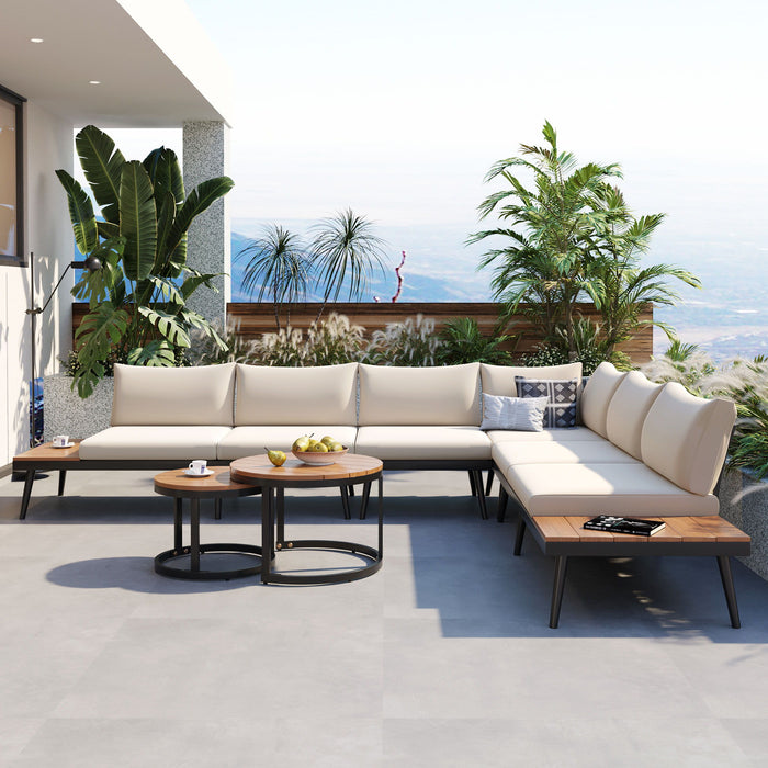 Modern Outdoor Sectional Sofa Set With Nesting Coffee Tables