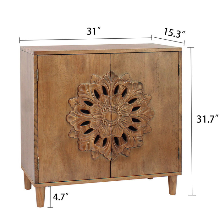 2 Door Accent Storage Cabinet With Floral Design, Sideboard For Living Room - Dark Brown