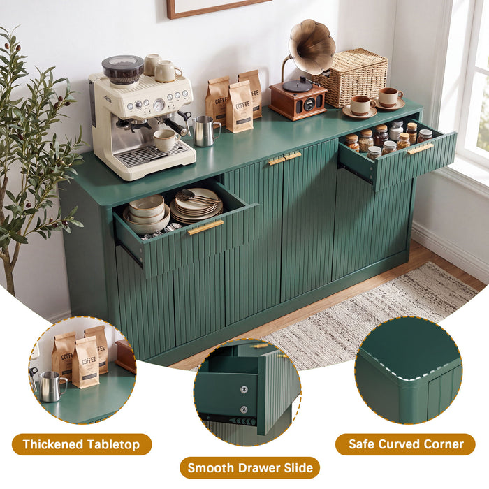 Large Fluted Buffet Sideboard, Wine Bar Storage Cabinet With 6 Doors & 2 Drawers