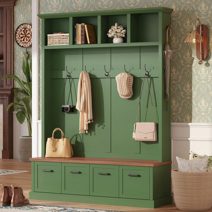Hall Tree With Storage Bench Mudroom Coat Rack With 6 Hooks