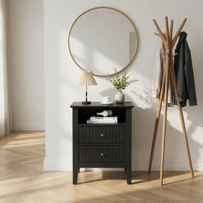 Fluted Nightstand With 2 Drawers