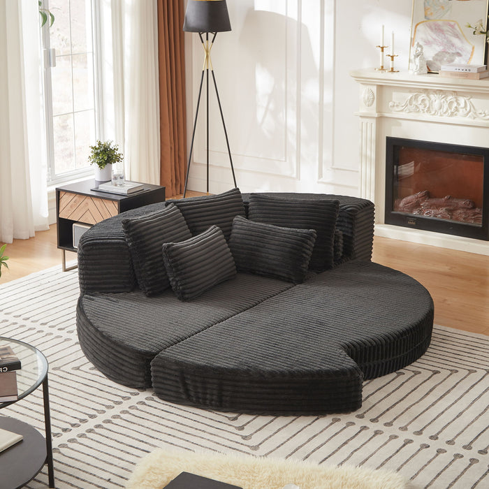Semi Circular 2 In 1 Sofa Bed With Neck Pillow And Throw Pillows