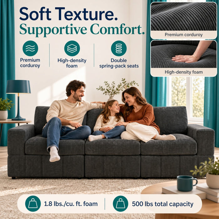 Oversized Modular Sectional Sofa 3 Piece Set For Living Room - Dark Gray