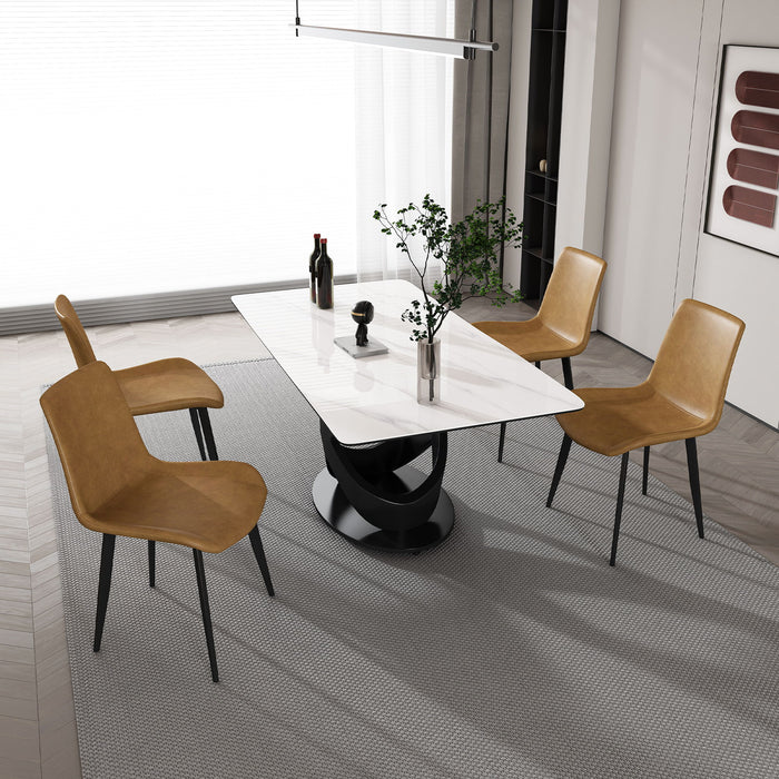Rectangular Dining Table, For Dinner Party, 4 Chairs - Black / White