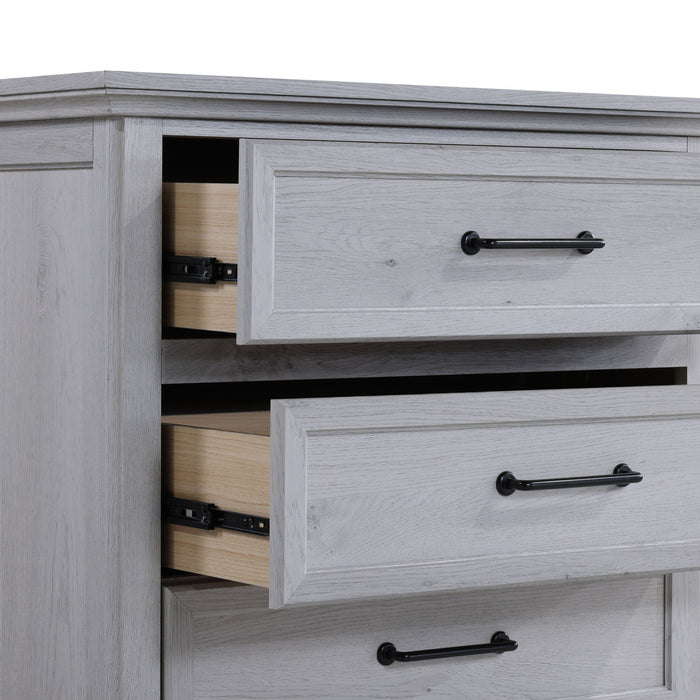Larksmont - 5-Drawer Chest With Black Metal Pulls - Oyster Shell Gray