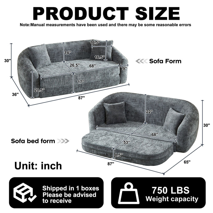 Curved Convertible Sofa, 2 In 1 Fold Out Bed With Pull Out Base And Deep Seat