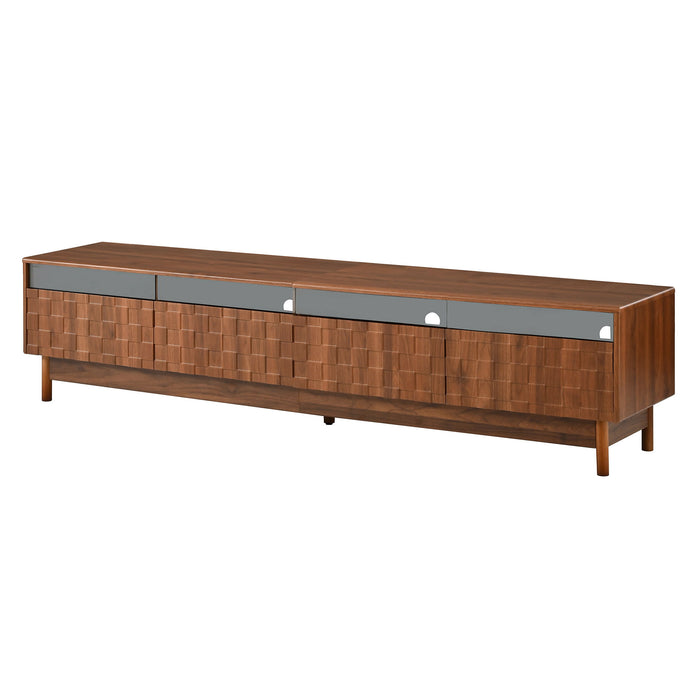 TV Stand With LED Lights And Glass Drawers For Living Room - Walnut