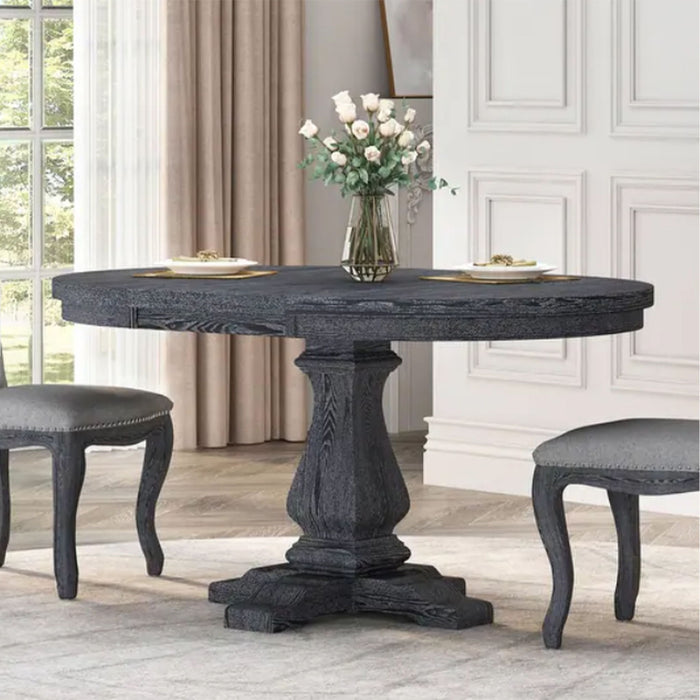 Rustic Extendable Dining Table With Pedestal Base - Gray