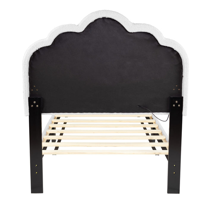 Bed With Floral Design Headboard And Built In LED Lighting