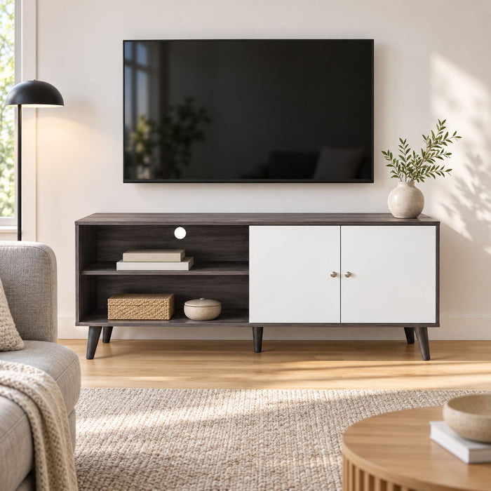 Amidon - TV Stand, With 2 Storage Shelves And 1 Cabinet