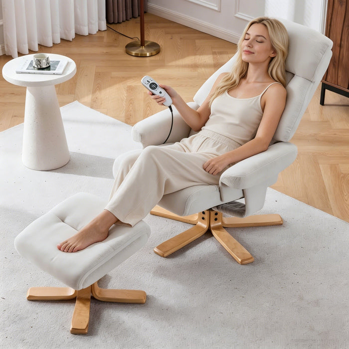Upholstered Heated Massage 360° Swivel Accent Chair With Ottoman