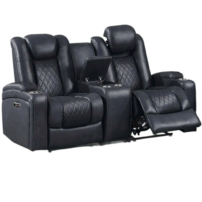 Power Reclining Loveseat With Adjustable Headrest, Storage, Cup Holders - Inky Blue