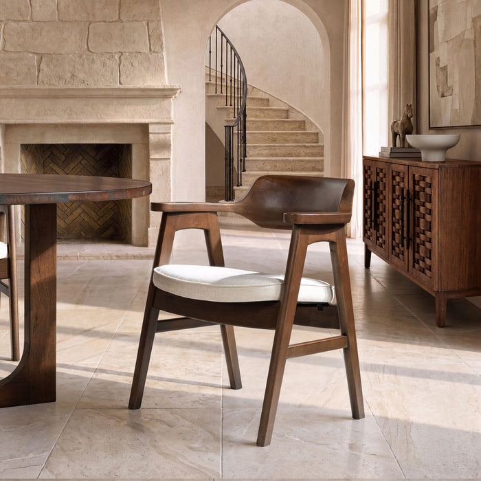 Hayes - Curved Dining Arm Chair - Light Beige