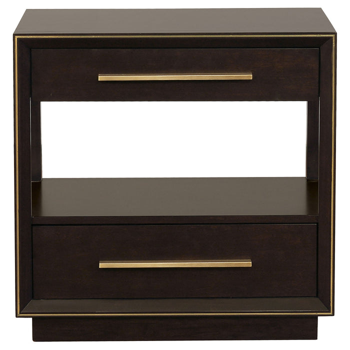2 Drawer Nightstand With Trim And USB Charging - Brown