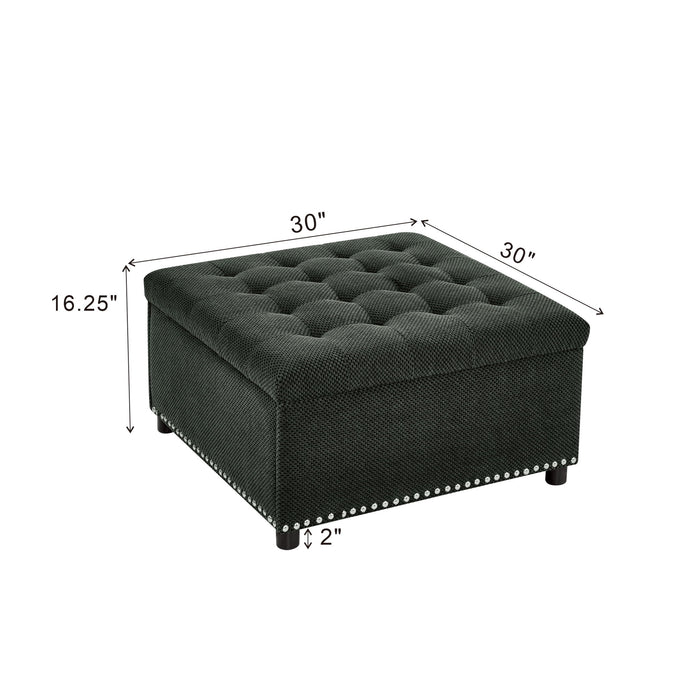 Square Tufted Storage Ottoman With Nailhead Trim