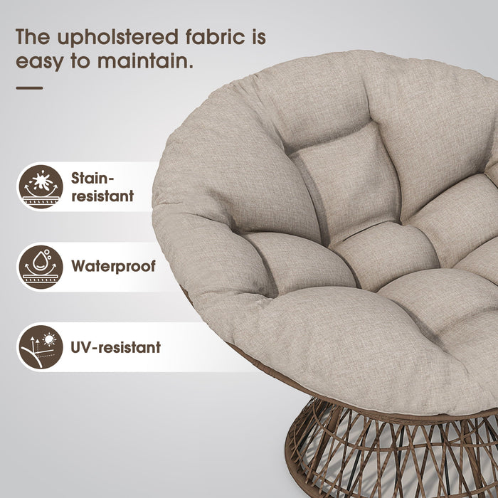 Ergonomic Wicker Chair With Cloud Thick Density Cushion, 3 Proof Cover High Capacity Iron Frame Fluid 360° Swivel