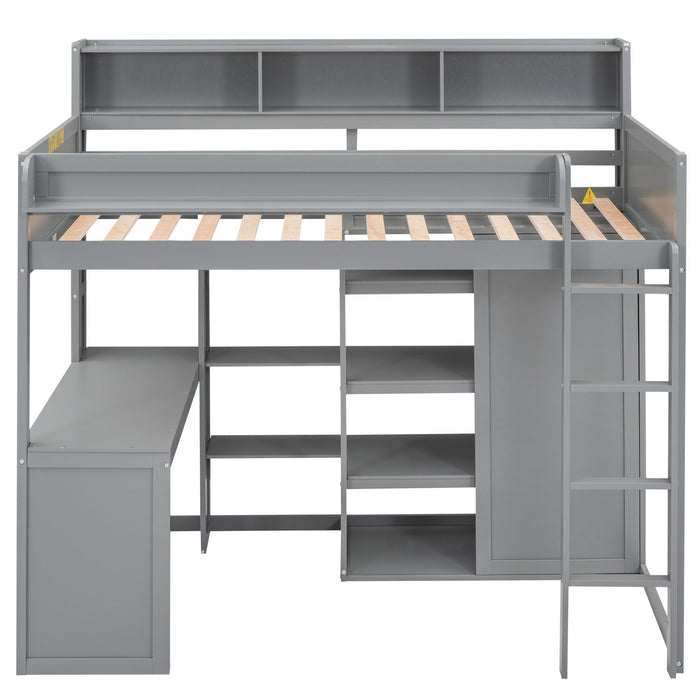 Loft Bed With Built In Desk, Storage Shelves, And Wardrobe