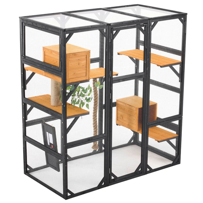 Outdoor Cat House, Diy Cat Enclosure Catio With Double Enter Doors