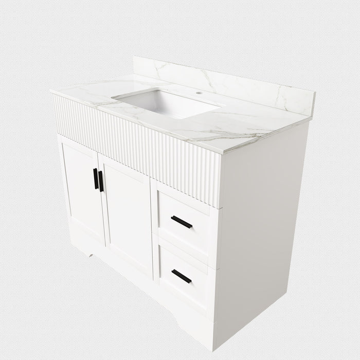 Bathroom Vanity Set, Fluted Cabinet, Soft Close Doors & Drawers - White