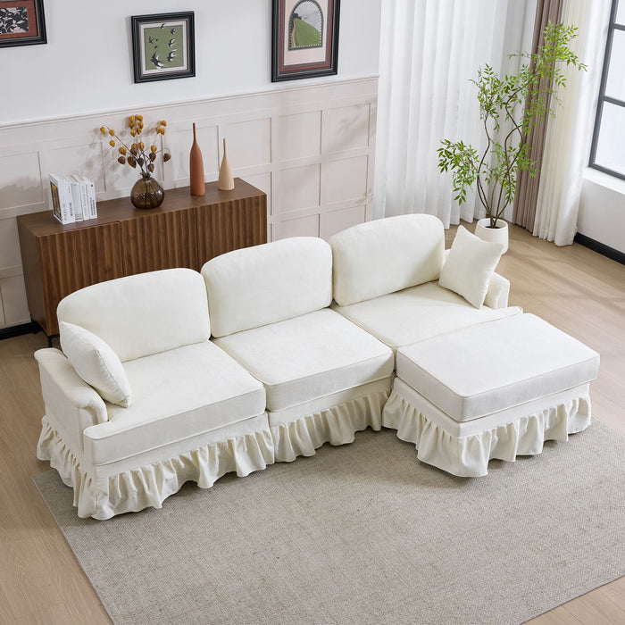 Cloud Sofa With Removable Ruffled Skirt With Ottoman And Flared Arms