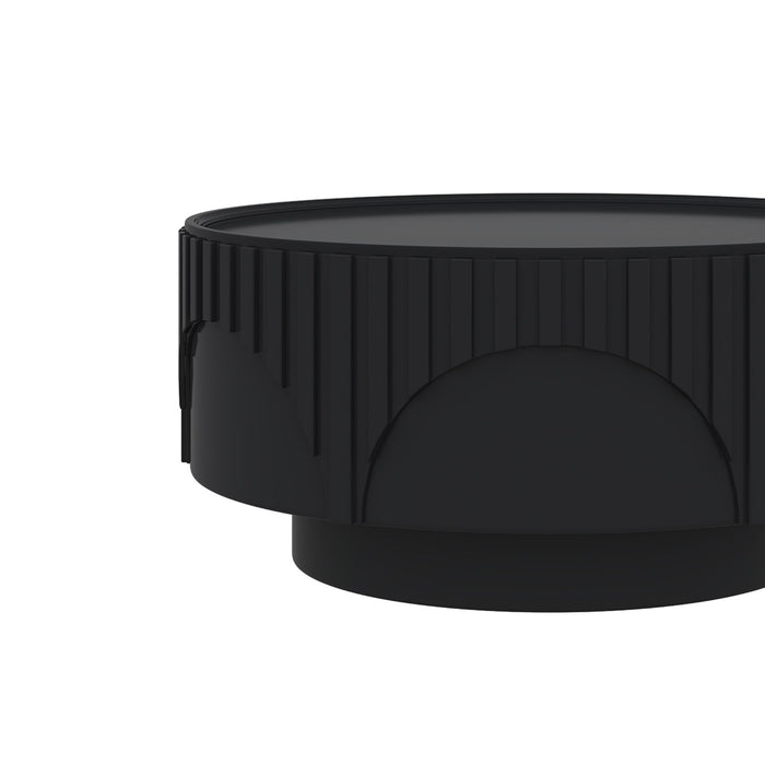 Round Fluted Drum Coffee Table With Sturdy Base For Living Room