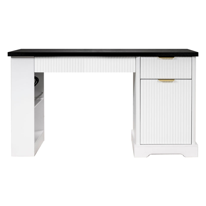 Modern Fluted Office Desk With Storage Cabinet