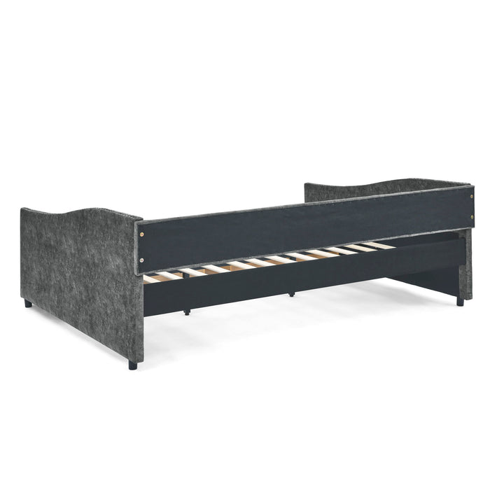 Upholstered Tufted Daybed With Drawers, Waved Arms
