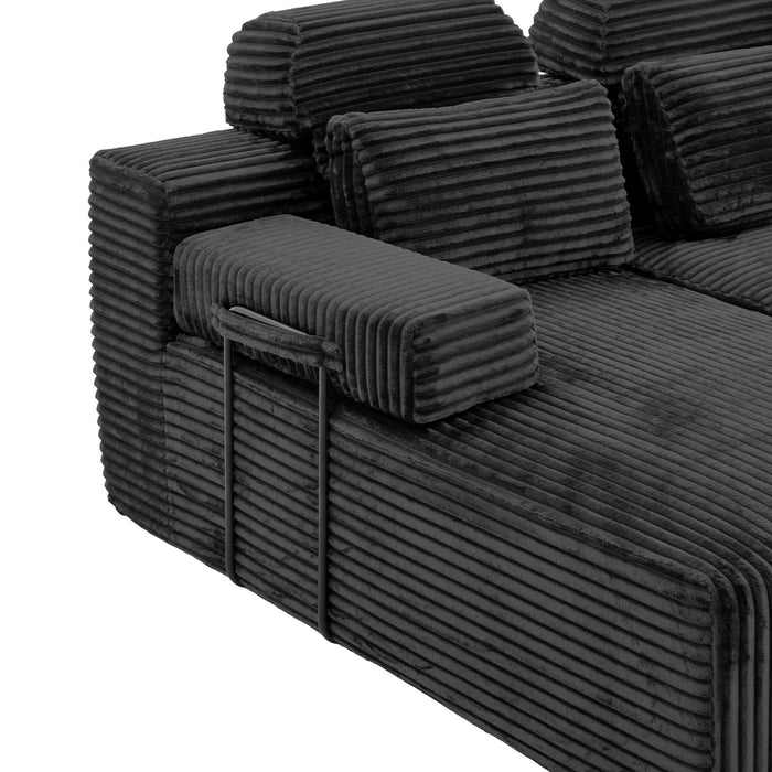 Sectional Sleeper Sofa & Storage Pockets, Modular Couch With Throw Pillows For Living Room